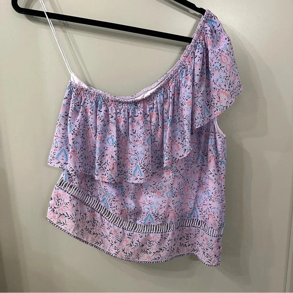 Saylor Janice One Shoulder Top Purple Floral Blouse Size Large - Picture 6 of 6